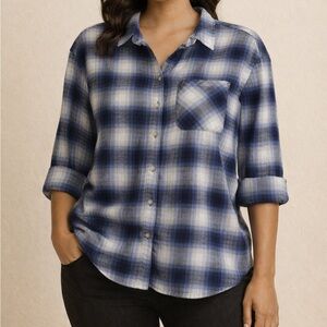 Blue Plaid Button-Up Thick Cozy Flannel